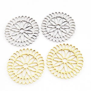 Breloque fleur en acier inoxydable, pendentif fleur, pendentifs fleur ronde en or découpés au laser, accessoires en acier inoxydable 19 mm