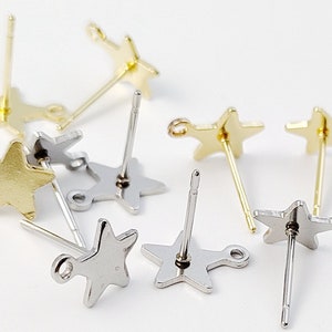 20pcs Stainless Steel Star Stud Earring, Star Post Earring, Blank Star Post with Loop Hole, Gold Studs Earring Findings
