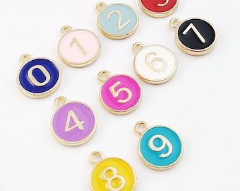 2 Sets 20pcs 0-9 Enamel Number Charms, Enamel 0-9 Number Pendant, Alloy Numerals Charm, Color Numerals Necklace Pendant Findings 11mm
