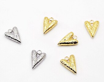5pcs Stainless Steel Heart Charm, Hammered Heart Pendant, Gold Plated Heart Earring Charm, Stainless Steel Findings 11x16mm