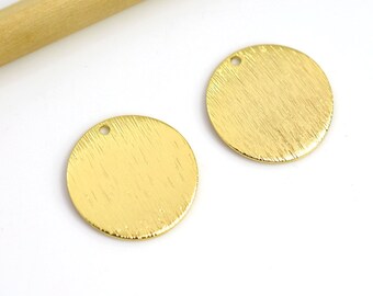 18x0.9 mm 24k ゴールド ラウンド チャーム、ブラシ仕上げラウンド ディスク、パーソナライズ ディスク、スタンピング タグ、ラウンド スタンピング ブランク、ゴールド メッキ ファインディング
