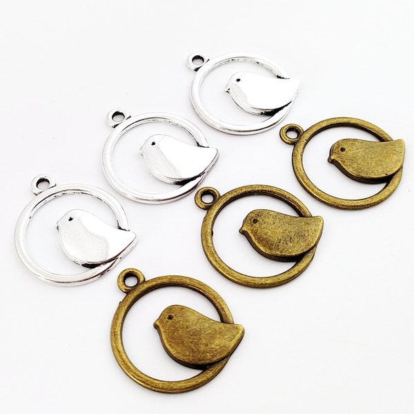 20pcs Bird Charms, Bird Pendant, Antique Silver Round Birdcage Pendants, Alloy Necklace Pendant, DIY Findings Supplies 20mm