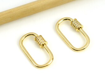 25x25mm 18k Gold Oval Screw Clasp, Cz Oval Screw Clasp, Micro Pave Screw Clasp, Gold Necklace Clasp Hanger met Zircons