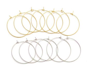 50pcs Stainless Steel Hoop Earring Blanks, 316L Ear Loops, DIY Jewelry Making Ear Hooks size 15mm 20mm 25mm 30mm 35mm 40mm