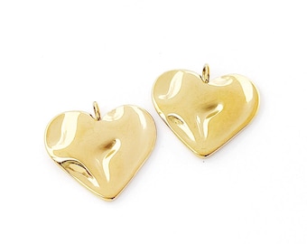 Stainless Steel Heart Charm, Heart Pendant, Gold Wavy Heart Necklace Pendant, Stainless Steel Findings 19x18mm