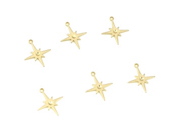 Brass Star Charms, Brass North Star Earring Pendant , Raw Brass Anise Star Charm, Jewelry Supplies 13.5x12x1mm