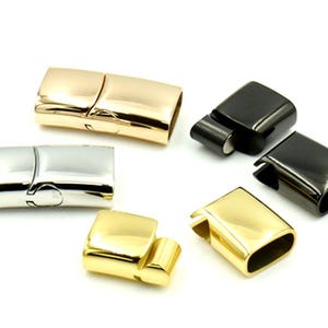 May include: Five magnetic clasps for jewelry making in different finishes: gold, rose gold, silver, and black.