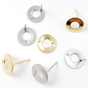 20pcs Stainless Steel Hallow Round Stud Earring, Circle Post Earring, Blank Round Post with Loop Hole, Gold Studs Earring Findings