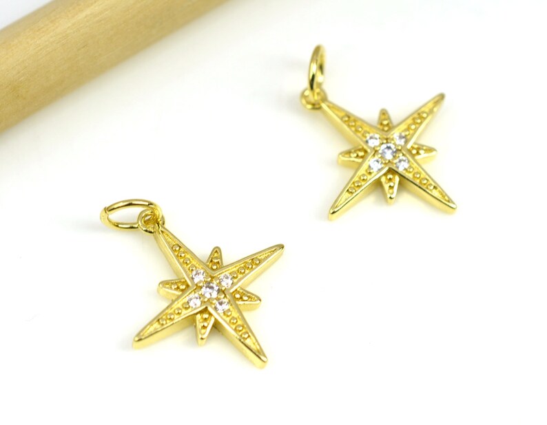 Micro Pave North Star Pendant 15x17mm 18k Gold North Star Charms Gold Pole Star with Zircon Charms CZ North Star