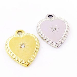 2pcs Stainless Steel Heart Charm, CZ Pave Heart Pendant, Gold Heart Necklace Pendant, Stainless Steel Findings 18x23mm