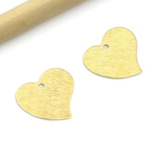 Brass Heart Charms , Raw Brass Heart Earrings Pendant , Brass Heart Necklace , Brushed Brass Hearts , Jewelry Supplies 17x15x0.7mm