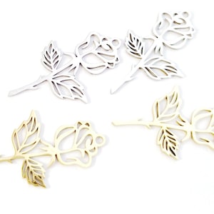 6 pcs Breloques fleur en acier inoxydable, Pendentif fleur, Pendentif fleur rose en filigrane, Breloques boucle d'oreille fleur, Apprêts en acier inoxydable 27 x 16 mm