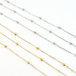 5 Meters 2.8mm 3.5mm Ball Bead Chain, Stainless Steel Oval Link Chains, Necklace Chain with Ball Beads, Gold Chain 1.2mm 1.5mm Links