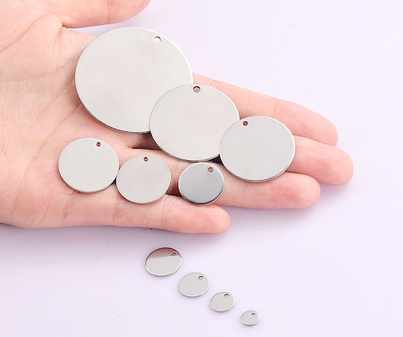 30pcs 316 Stainless Steel Round Disc, One Hole Tag Charm, Flat Dime Beads, Steel Round Bracelet Stamping 6mm 8mm 10mm 12mm 15mm 20mm 25mm