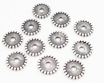 50pcs Wheel Charms, Antique Silver Round Spacer Pendant, Alloy Chip Pendant, DIY Findings Supplies 11mm
