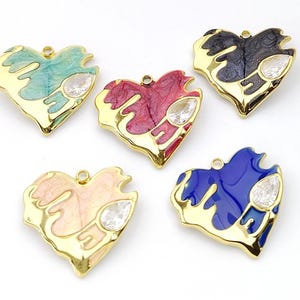 Stainless Steel Heart Charm, Enamel Heart Pendant, Gold Heart Necklace Pendant, CZ Pave Heart, Stainless Steel Findings 24x20mm