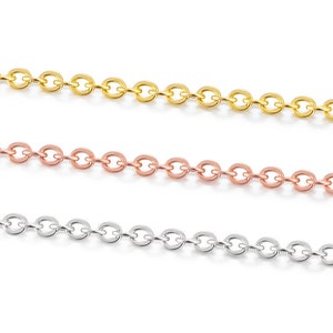 Cadena Rolo de acero inoxidable de 5/10 metros, cadenas planas prensadas doradas, eslabones cerrados soldados, cadenas de eslabones ovalados, cadena para hacer joyas DIY de 1,5 mm