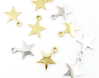 50pcs Stainless Steel Star Charm, Star Pendant, Gold Plated Mini Earring Charm, Stainless Steel Findings 7x8mm 13x15mm