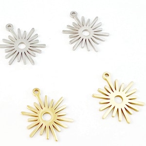 10pcs Stainless Steel Sun Charm, Sun Pendant, Gold Plated Sun Earring Charm, Stainless Steel Findings 14x18mm