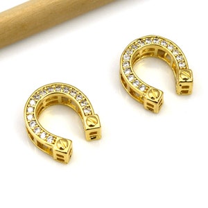 16x14x6mm 18K Gold Horseshoe Charms, Micro Pave Horseshoe Pendant, Brass Lucky Horseshoe Necklace Pendant with Zirconia, Brass Findings