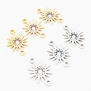 10pcs Stainless Steel Sun Charm, Sun Pendant, Gold Plated Sun Connector Pendant, Stainless Steel Findings 15x20mm