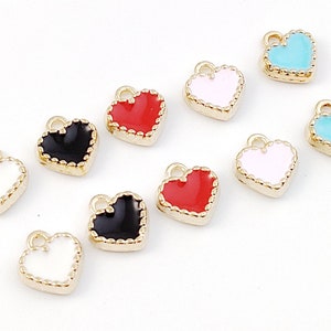 20pcs Heart Charms, Mini Heart Pendant, Enamel Heart Earring Charms, Metal Heart Bracelet Charm, DIY Findings Supplies 8mm