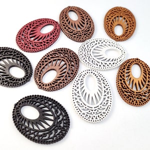 20pcs Wooden Earring Charms, Color Plated Wood Pendant, Oval Filigree Wooden Earring Pendants, Wood Supply Findings 30x39mm