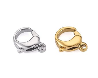 5pcs Stainless Steel Lobster Clasp, Hook Clasp for Necklace, 18K Gold PVD Plated O Shape Lobster Clasp for DIY Jewelry Making size 12x8.6mm
