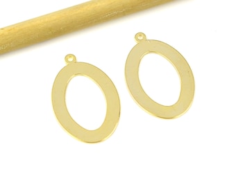 Brass Oval Charms - 24K Real Gold Plated Brass Oval Hanger, Brass Oval Earring Charm, Jewelry Supplies 19x29x1mm