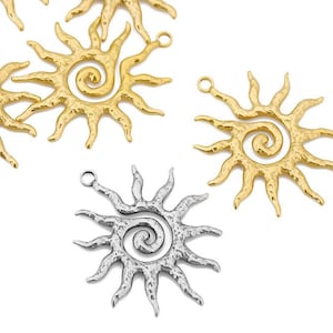 4pcs Stainless Steel Sun Charm, Sun Pendant, Gold Plated Sun Earring Charm Pendants, Stainless Steel Findings 34x40mm