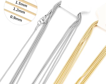 5pcs 0.9mm 1.2mm 1.5mm 2.0mm Stainless Steel Round Snake Chain with Clasp, Gold Chain Necklace, DIY Jewelry Making Chain 40cm 45mm 50cm