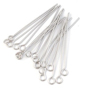100pcs Stainless Steel Eye Pins, Eye Head Pin, Multiple Size, Steel Eye Pins For Jewelry Making DIY Supplies 16/20/25/30/35/40/45/50/60/70mm