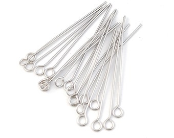 100pcs Stainless Steel Eye Pins, Eye Head Pin, Multiple Size, Steel Eye Pins For Jewelry Making DIY Supplies 16/20/25/30/35/40/45/50/60/70mm