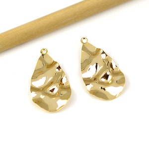 Brass Drop Charms - 24K Real Gold Plated Brass Wavy Teardrop Pendant, Brass Drop Earring Pendant, Jewelry Supplies 17x31mm