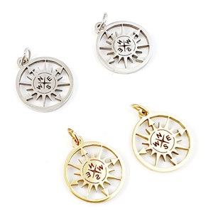 6pcs Stainless Steel Sun Charm, Sun Pendant, Gold Plated Compass Pendant, Round Compass Earring Charm, Stainless Steel Findings 15mm