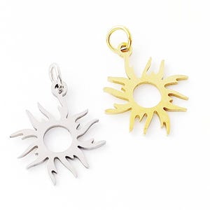 10pcs Stainless Steel Sun Charm, Sun Pendant, Gold Plated Hallow Sun Earring Charm, Stainless Steel Findings 16x21mm