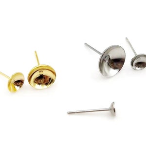 50pcs Stainless Steel Pearl Slot Stud Earring, Round Post Earring Blank, Round Bead Post, Blank Post, Earring Findings Supplies
