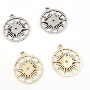 6pcs Stainless Steel Round Sun Charm, Sun Pendant, Gold Plated Sun Earring Charm Pendants, Stainless Steel Findings 15mm