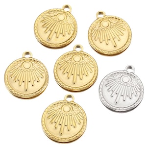 4/10pcs Stainless Steel Sun Charm, Sun Pendant, Gold Round Sun Pendant, Sun Necklace Pendant, Stainless Steel Findings 19mm