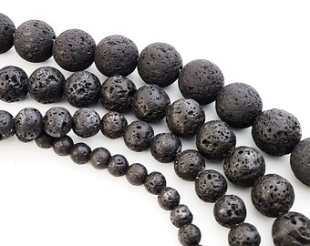1 hebra de cuentas de piedra volcánica, cuentas de lava natural, cuentas de pulsera de lava negra para hacer joyería artesanal DIY 4 mm 6 mm 8 mm 10 mm