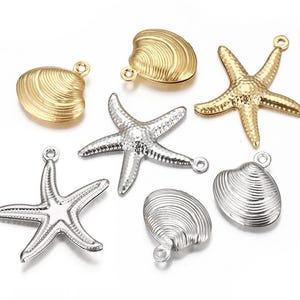 20 breloques étoile de mer en acier inoxydable, pendentif étoile de mer, pendentif coquillage plaqué or, accessoires en acier inoxydable 13 x 14 mm 15 x 18 mm