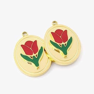 Breloque fleur en acier inoxydable, pendentif fleur en émail, pendentifs de collier en plaqué or, apprêts en acier inoxydable 12 x 16 mm