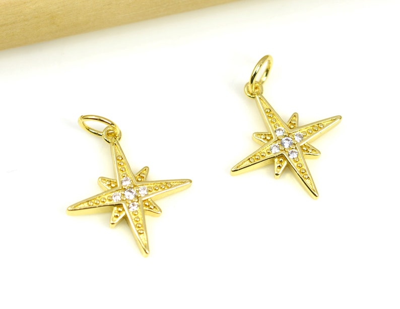 Micro Pave North Star Pendant 15x17mm 18k Gold North Star Charms Gold Pole Star with Zircon Charms CZ North Star