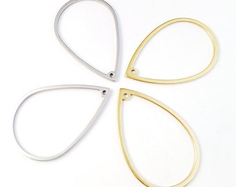 10pcs Stainless Steel Teardrop Charm, Teardrop Frame Pendant, Gold Hallow Drop Earring, Stainless Steel Findings 33x22mm