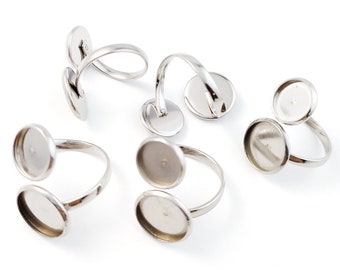 5pcs ébauches d’anneau en acier inoxydable, blanc d’anneau à double base 10 mm et 12 mm, paramètres de double anneau, paramètres de base d’ébauches d’anneau réglables