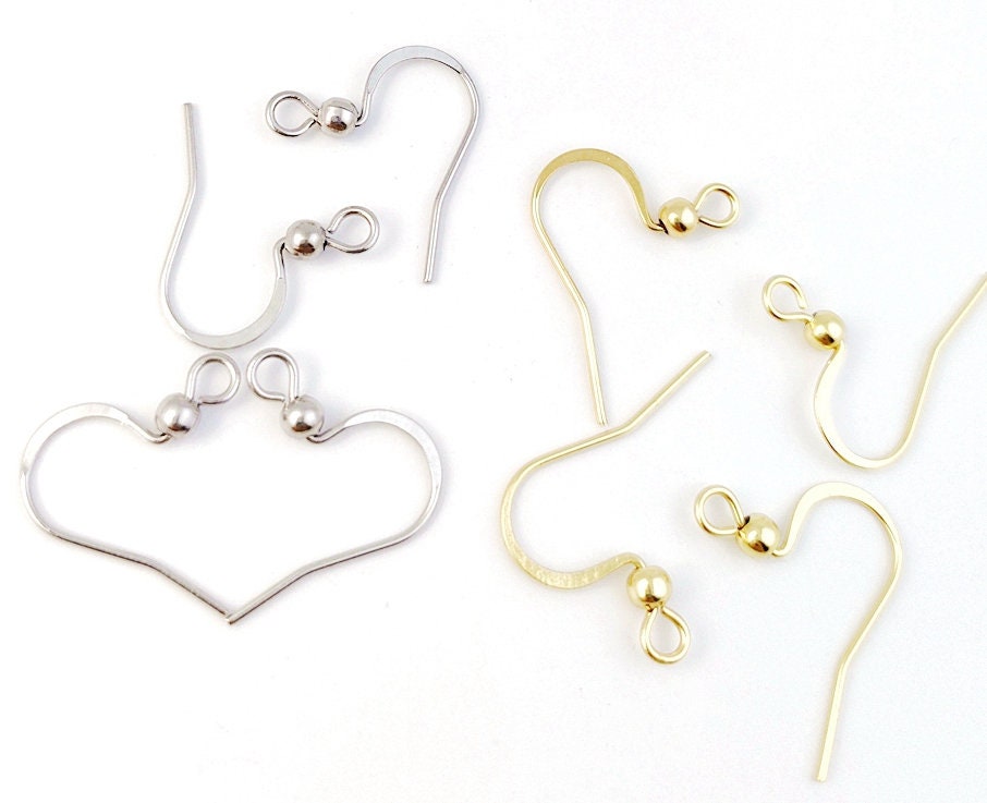 50/100pcs 316L Stainless Steel Ear Hooks, Flat Pressed Earring Hook with Ball, Ear Wires, Jewlery Findings Supplies 18mm