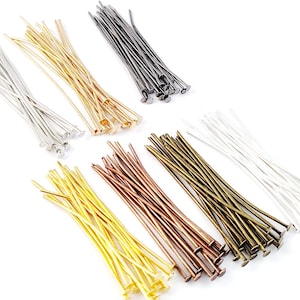 200pcs Head Pins, Metal Headpins, Silver Headpins, Gold Head PIns, Flat Head Pins For DIY Jewelry Making 15/20/25/30/35/40/45/50/60mm
