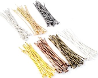 200pcs Head Pins, Metal Headpins, Silver Headpins, Gold Head PIns, Flat Head Pins For DIY Jewelry Making 15/20/25/30/35/40/45/50/60mm