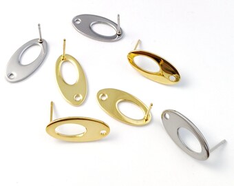 20 piezas de pendientes ovalados de acero inoxidable 316L, postes ovalados sagrados, postes de pendientes poligonales geométricos para la fabricación de joyas, 18x19,5 mm