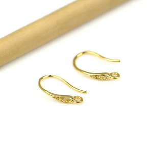Brass Earring Hooks, Zircon Earring Wires, 24K Real Gold Plated Brass Earring Findings Jewelry Supplies 16x9mm